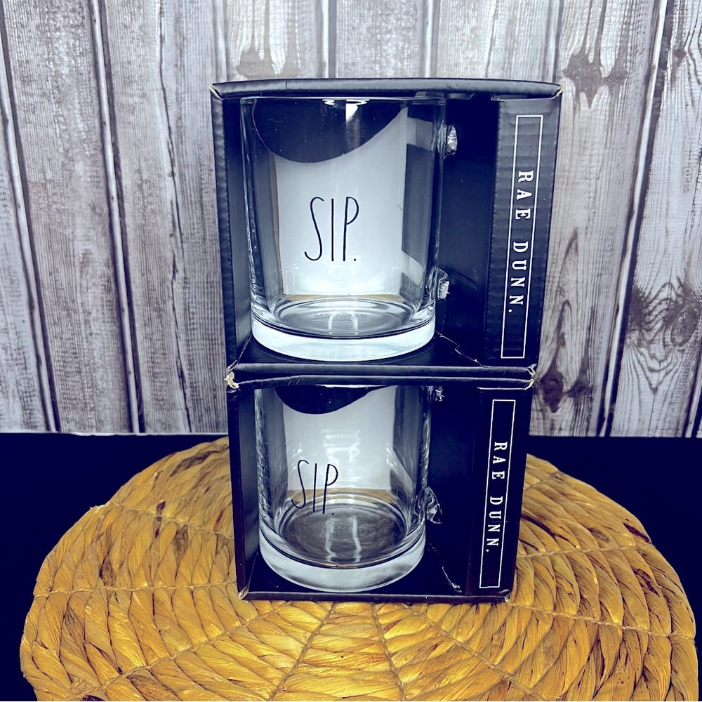 NEW Rae Dunn 18 oz Glass Mugs Set of 2- SIP